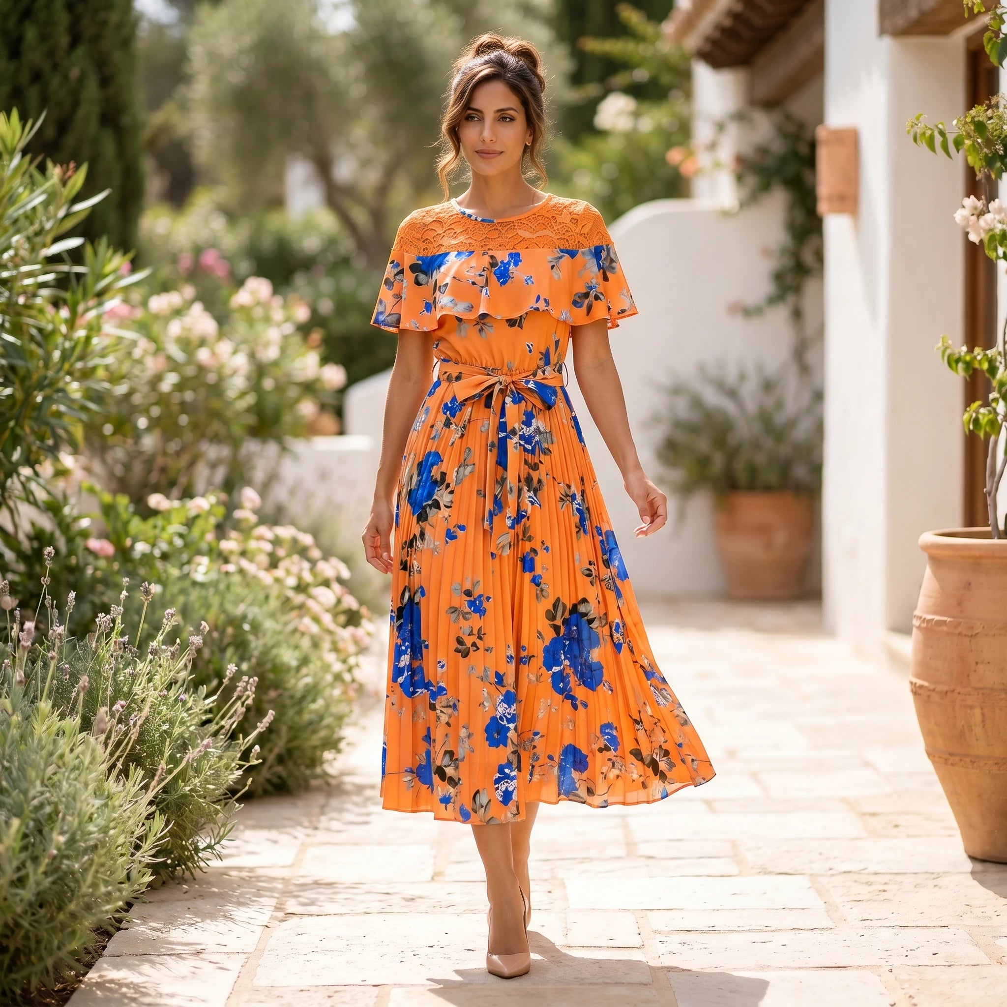 Floral Ruffle Midi Dress WHD0605519-LF2521