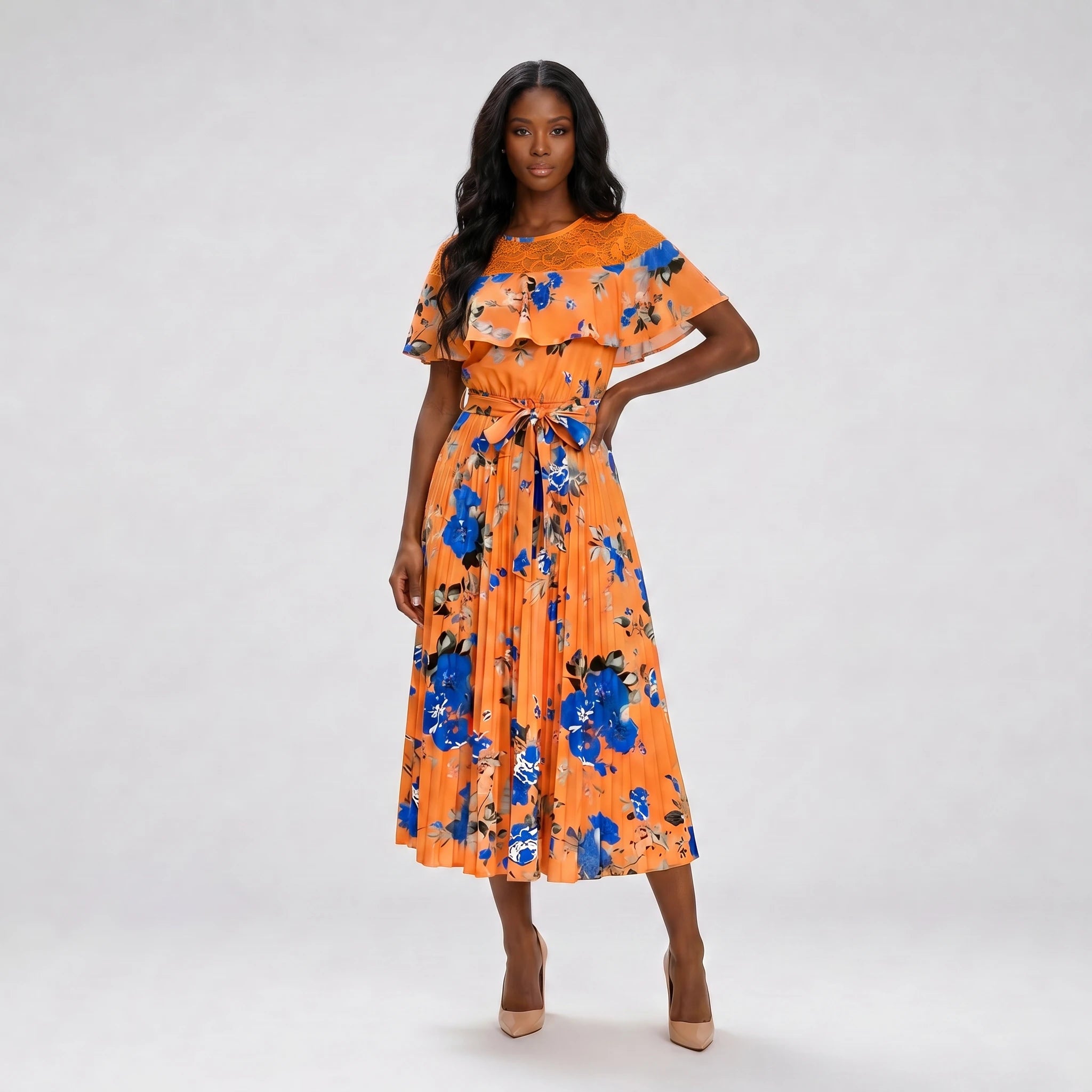 Floral Ruffle Midi Dress WHD0605519-LF2521