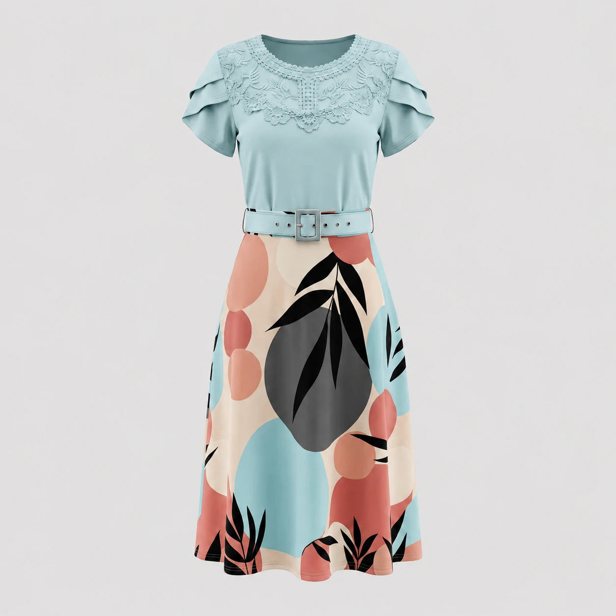Lace Yoke Printed Midi Dress WHD0605521-LF2531