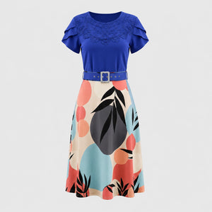 Lace Yoke Printed Midi Dress WHD0605521-LF2531
