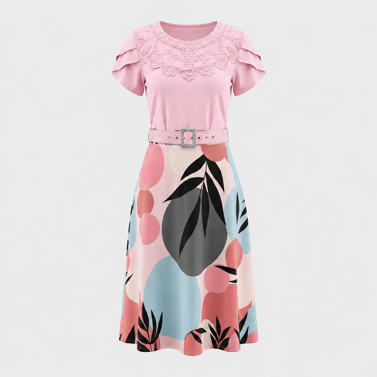 Lace Yoke Printed Midi Dress WHD0605521-LF2531