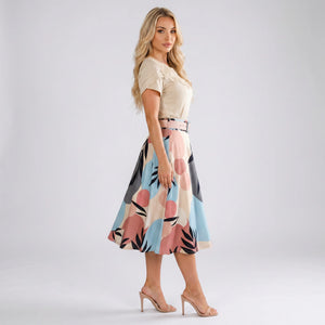 Lace Yoke Printed Midi Dress WHD0605521-LF2531