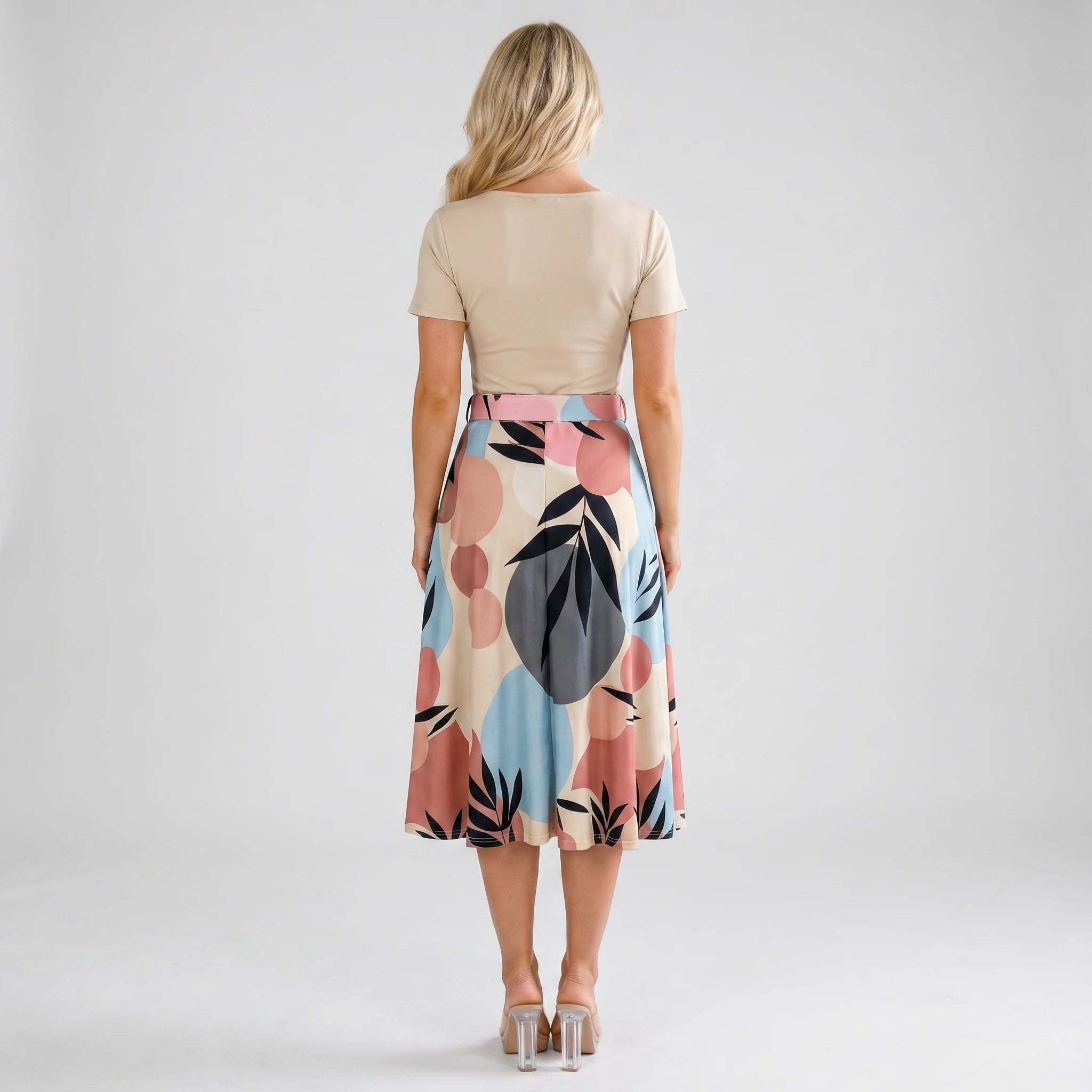 Lace Yoke Printed Midi Dress WHD0605521-LF2531