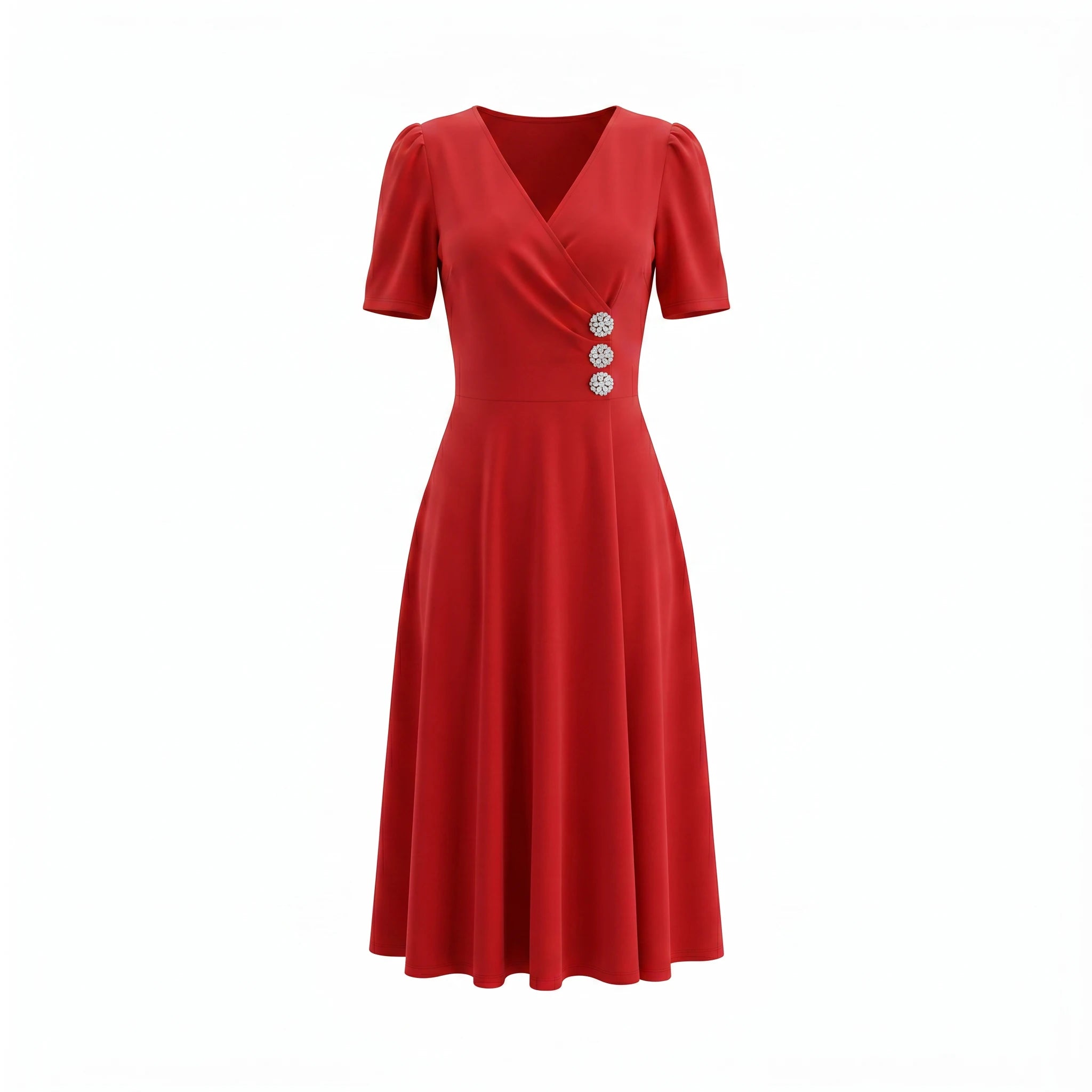 Rhinestone Button Midi Dress WHD0605522-LF2540