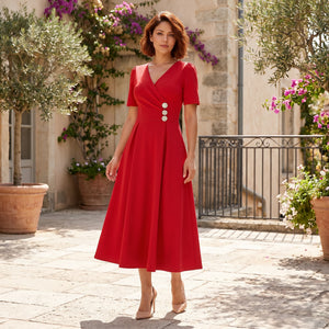 Rhinestone Button Midi Dress WHD0605522-LF2540