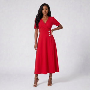 Rhinestone Button Midi Dress WHD0605522-LF2540