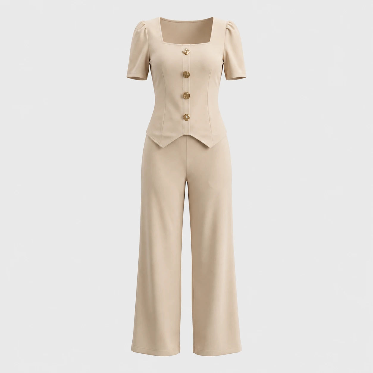 Button Detail Wide Leg Set WHD0605524-LF2536
