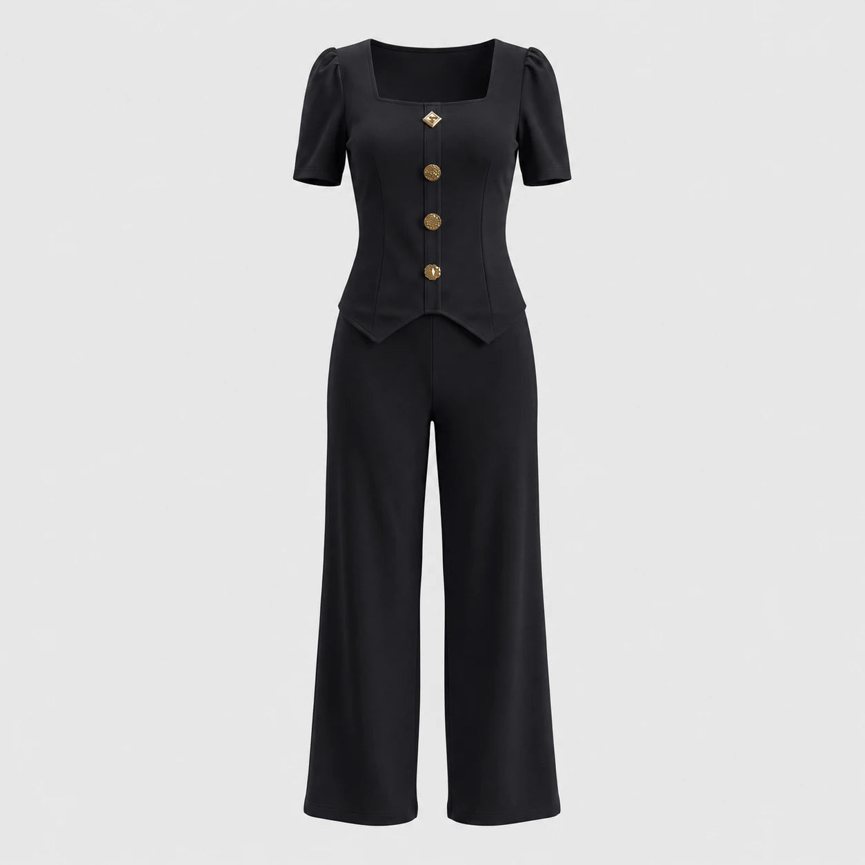 Button Detail Wide Leg Set WHD0605524-LF2536