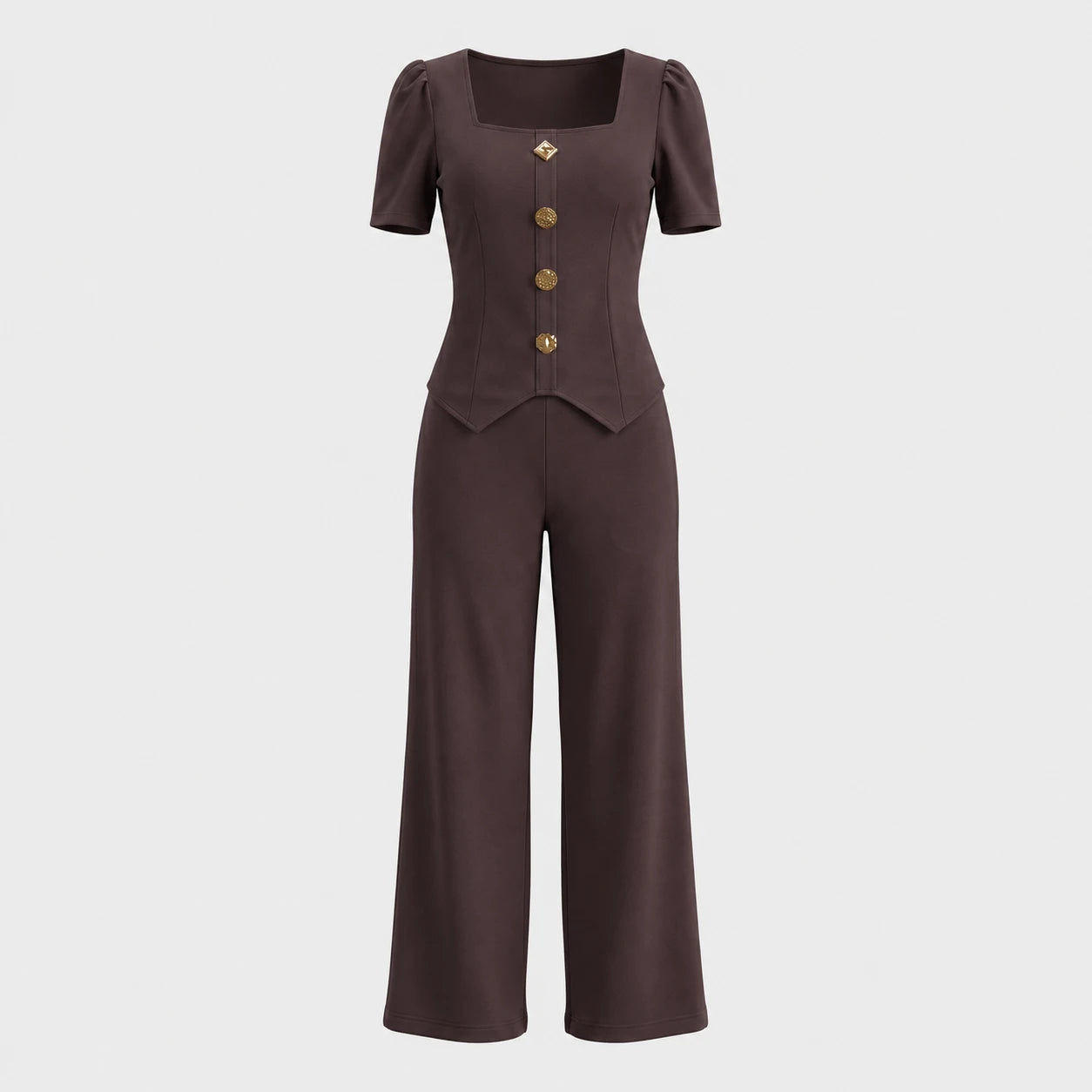 Button Detail Wide Leg Set WHD0605524-LF2536