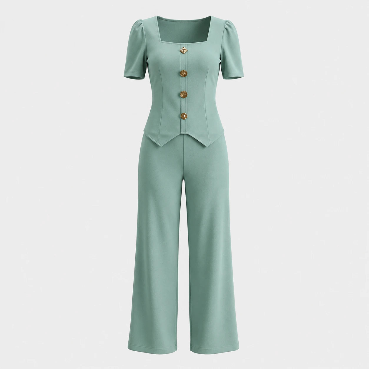 Button Detail Wide Leg Set WHD0605524-LF2536