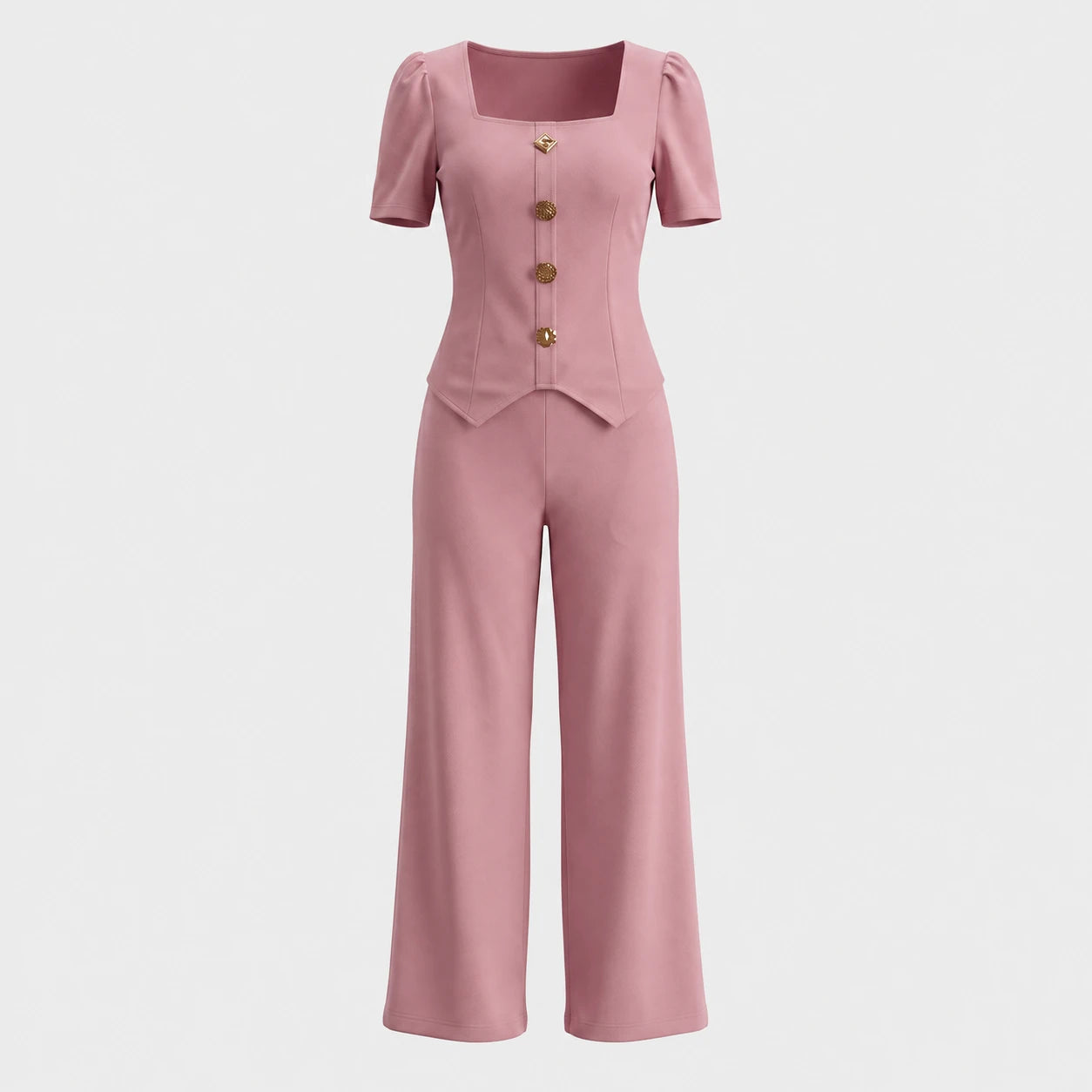 Button Detail Wide Leg Set WHD0605524-LF2536