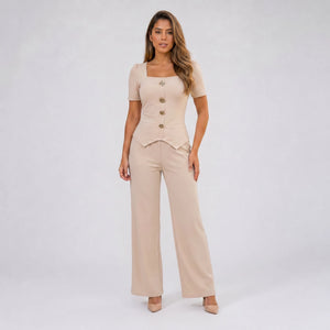 Button Detail Wide Leg Set WHD0605524-LF2536
