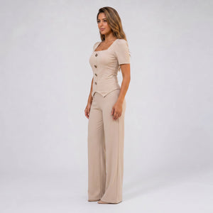 Button Detail Wide Leg Set WHD0605524-LF2536