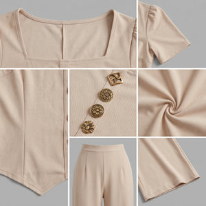 Button Detail Wide Leg Set WHD0605524-LF2536