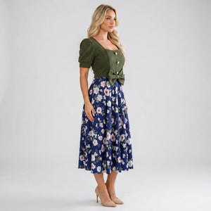 Floral Tie-Waist Midi Dress WHD0605526-LF2510