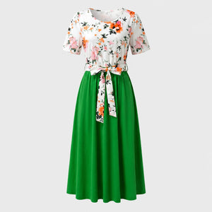 Floral Tie-Waist Midi Dress WHD0605527-LF2526