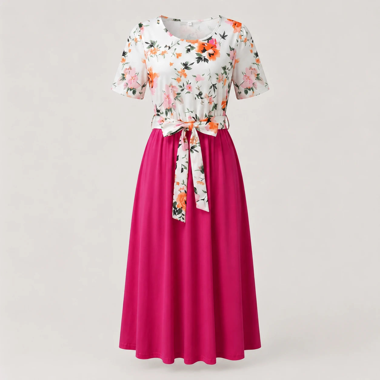 Floral Tie-Waist Midi Dress WHD0605527-LF2526
