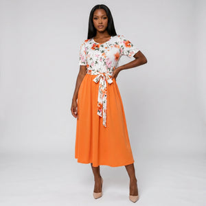 Floral Tie-Waist Midi Dress WHD0605527-LF2526