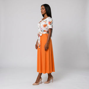 Floral Tie-Waist Midi Dress WHD0605527-LF2526
