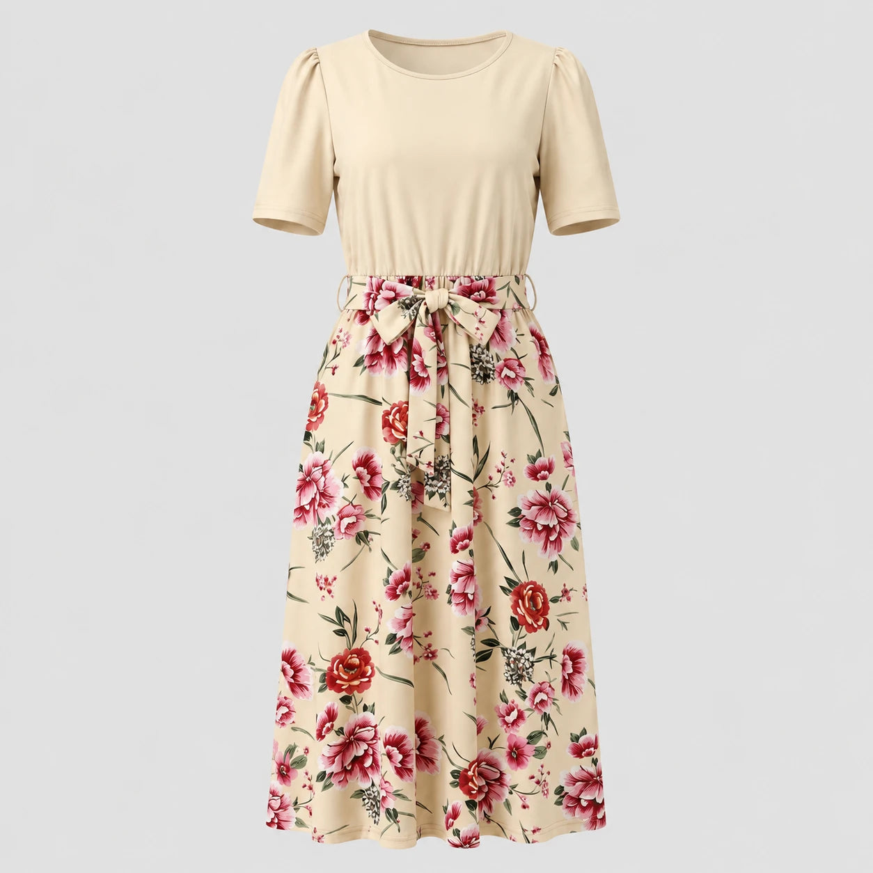 Floral Bow-Waist Midi Dress WHD0605528-LF2518