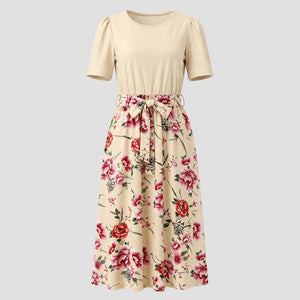 Floral Bow-Waist Midi Dress WHD0605528-LF2518
