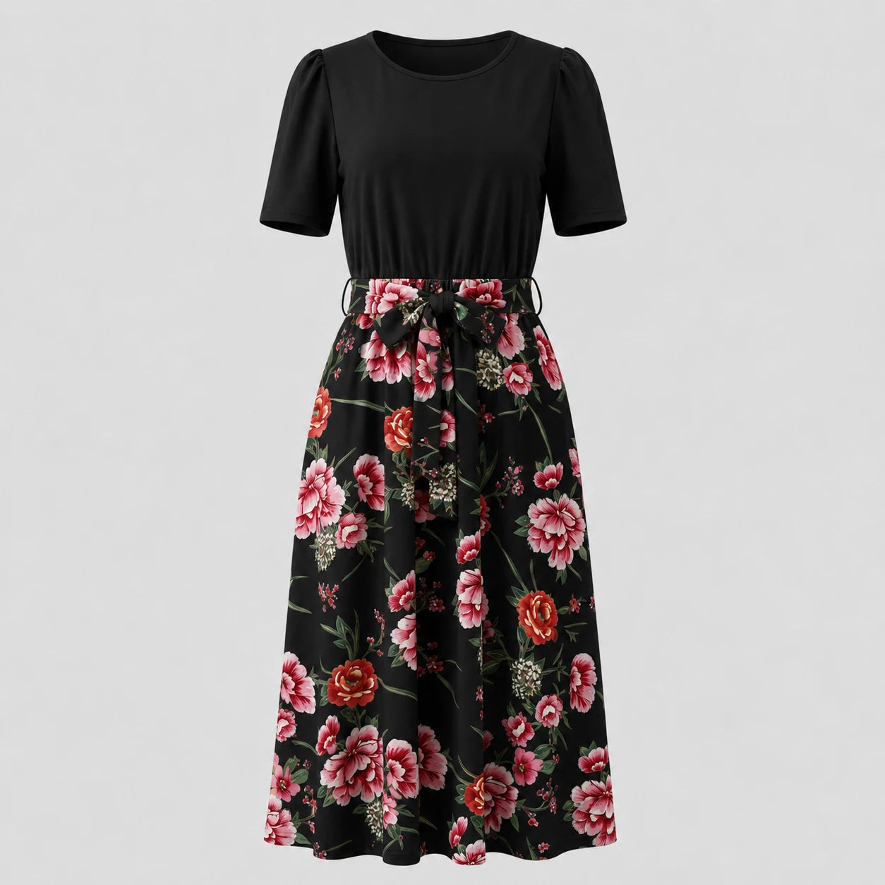 Floral Bow-Waist Midi Dress WHD0605528-LF2518