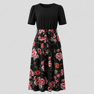 Floral Bow-Waist Midi Dress WHD0605528-LF2518