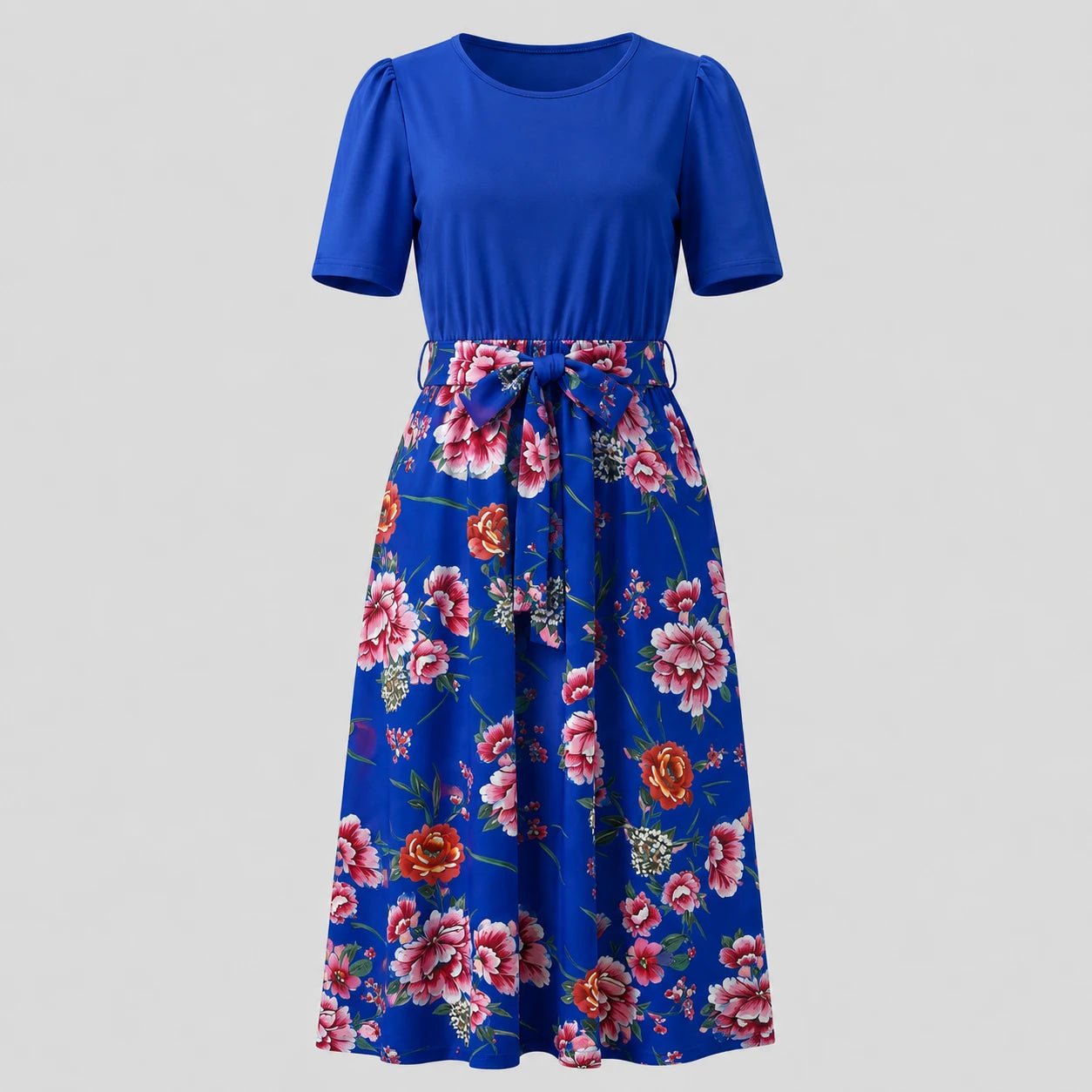 Floral Bow-Waist Midi Dress WHD0605528-LF2518