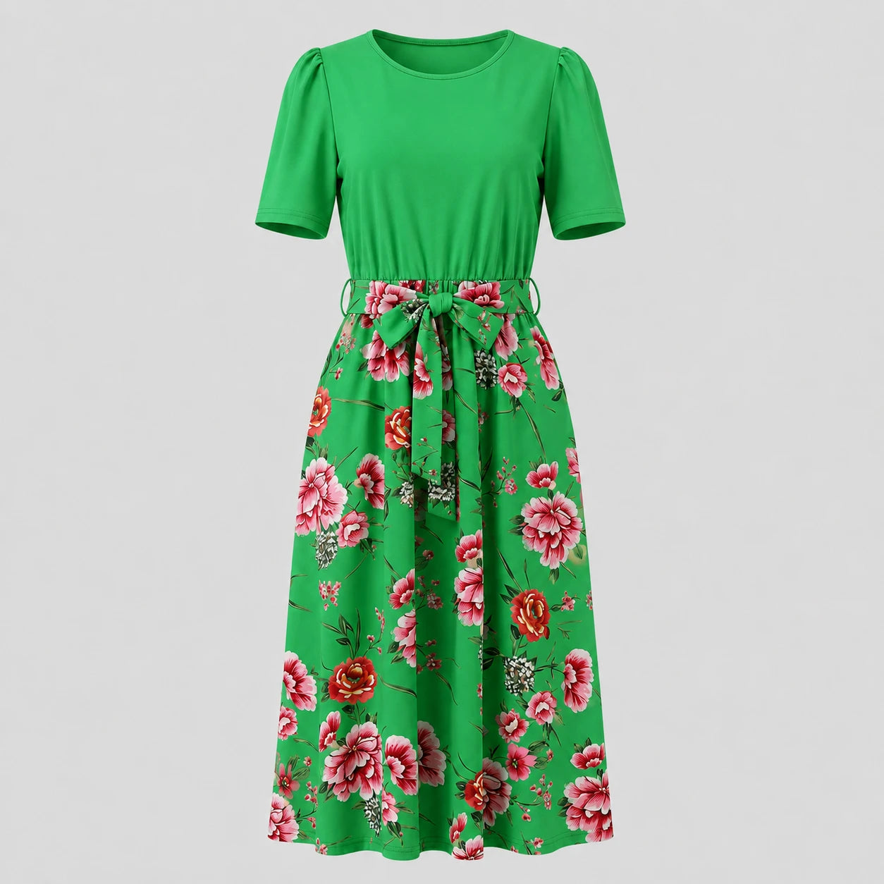 Floral Bow-Waist Midi Dress WHD0605528-LF2518