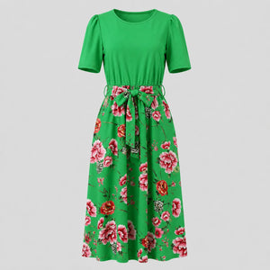 Floral Bow-Waist Midi Dress WHD0605528-LF2518