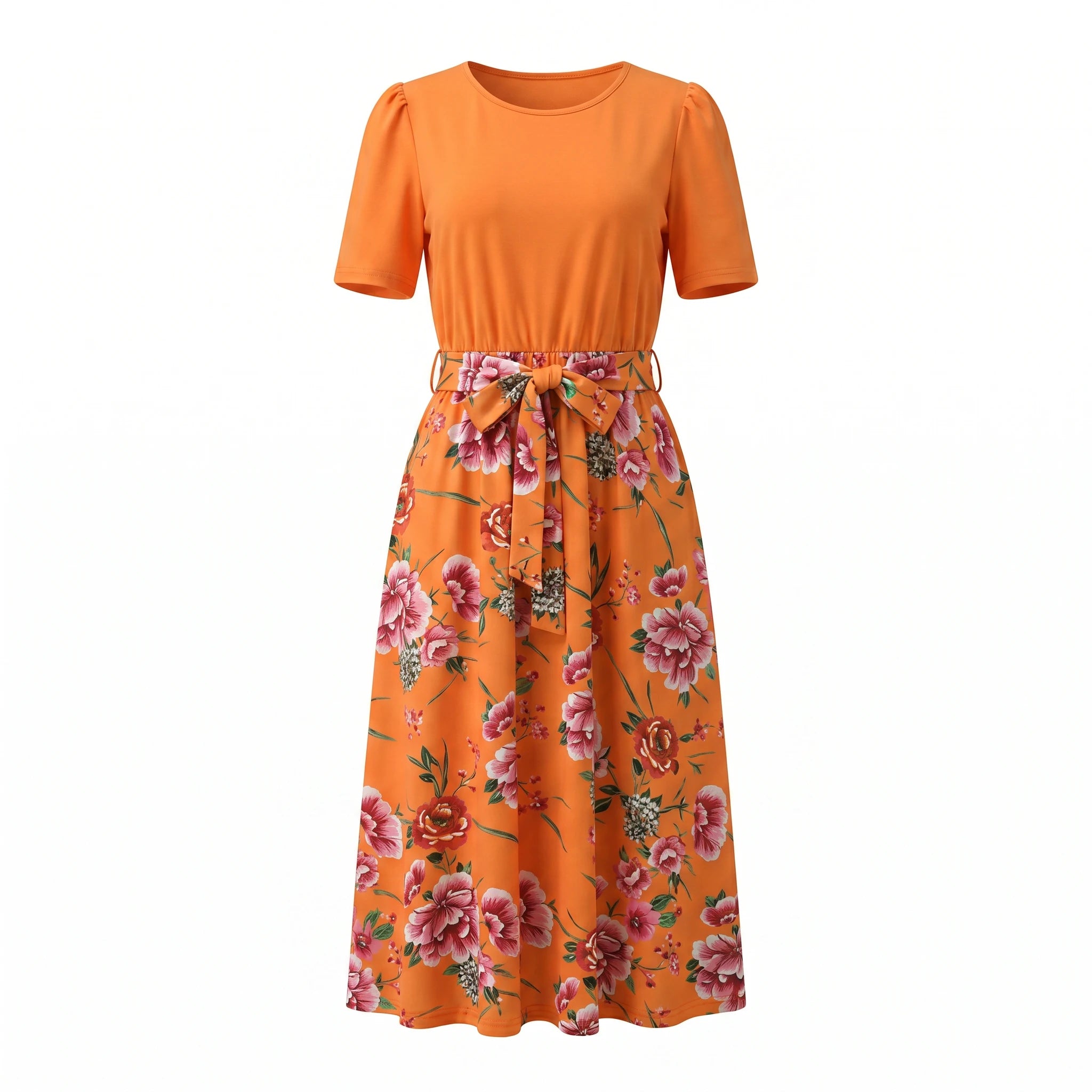 Floral Bow-Waist Midi Dress WHD0605528-LF2518