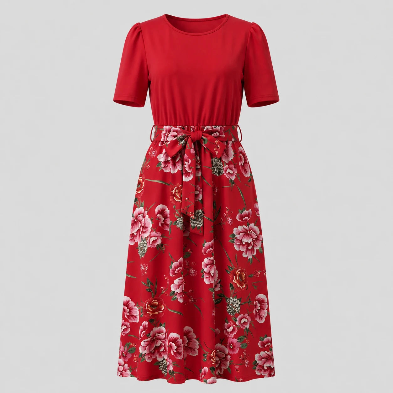 Floral Bow-Waist Midi Dress WHD0605528-LF2518