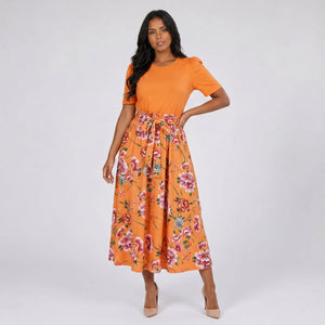Floral Bow-Waist Midi Dress WHD0605528-LF2518