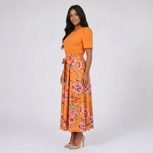 Floral Bow-Waist Midi Dress WHD0605528-LF2518