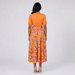 Floral Bow-Waist Midi Dress WHD0605528-LF2518