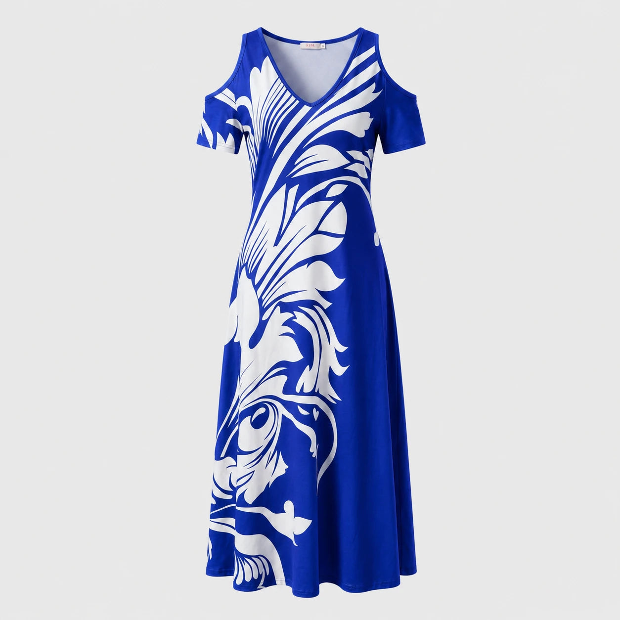 Cold-Shoulder Leaf Print Dress WHD0605529-LF2517