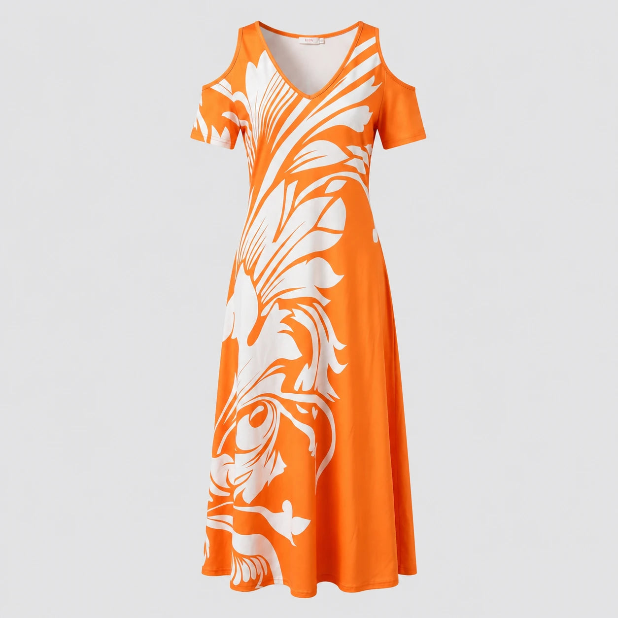 Cold-Shoulder Leaf Print Dress WHD0605529-LF2517