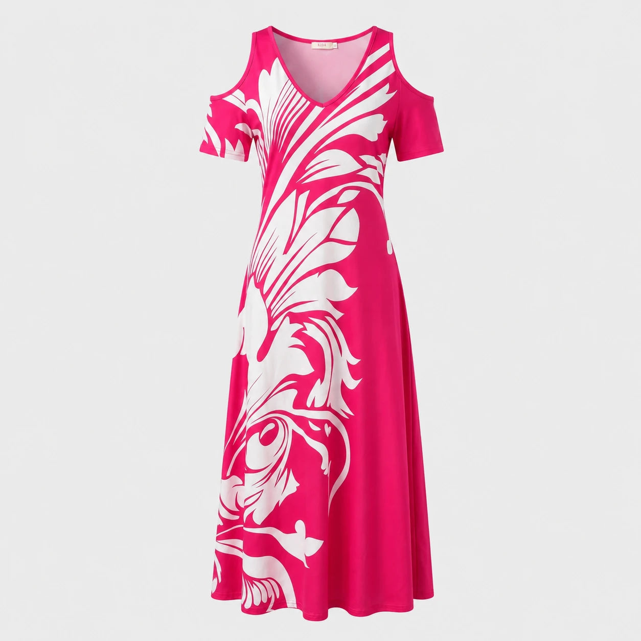 Cold-Shoulder Leaf Print Dress WHD0605529-LF2517