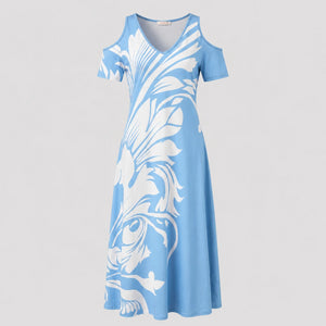 Cold-Shoulder Leaf Print Dress WHD0605529-LF2517