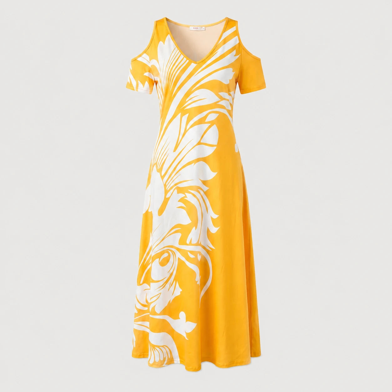 Cold-Shoulder Leaf Print Dress WHD0605529-LF2517