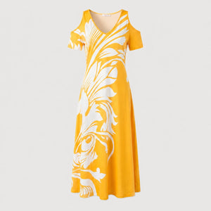 Cold-Shoulder Leaf Print Dress WHD0605529-LF2517