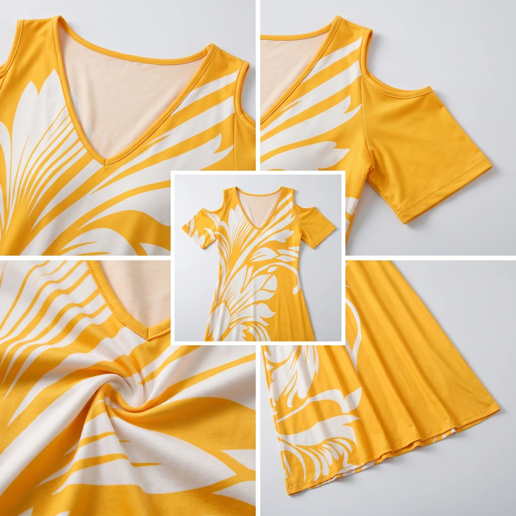 Cold-Shoulder Leaf Print Dress WHD0605529-LF2517