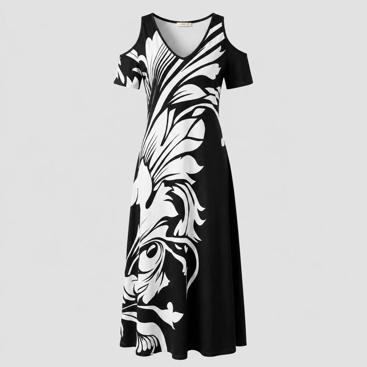 Cold-Shoulder Leaf Print Dress WHD0605529-LF2517