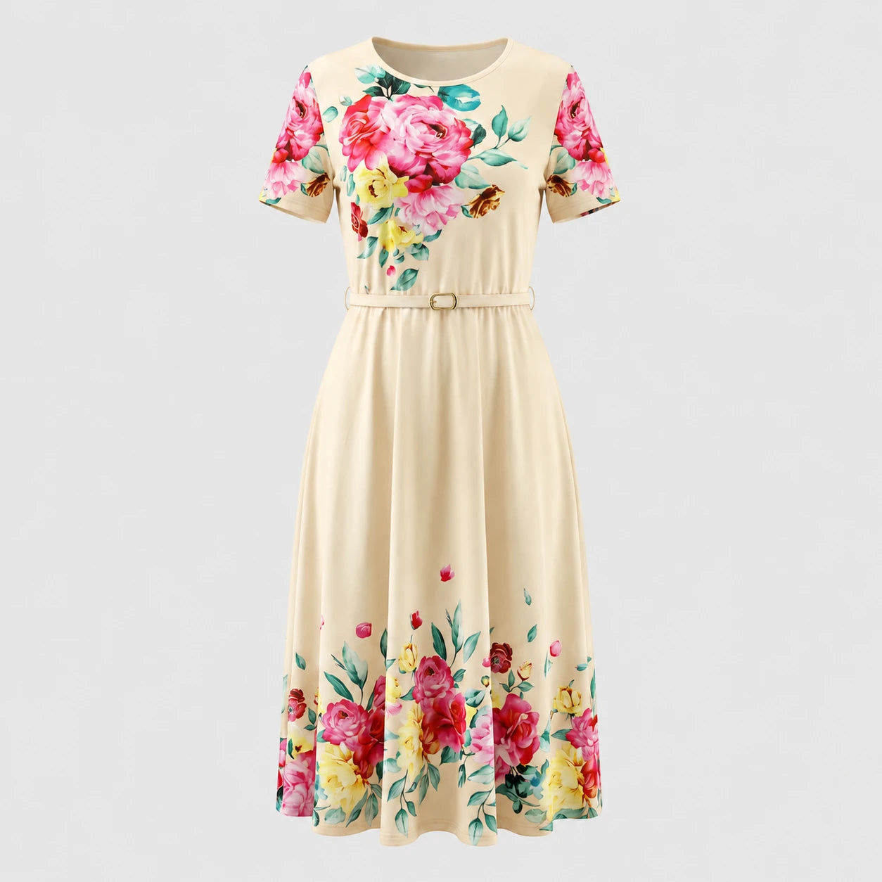 Floral Belted Midi Dress WHD0605530-LF2509