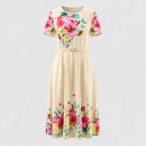 Floral Belted Midi Dress WHD0605530-LF2509