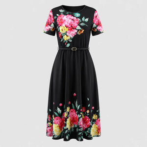 Floral Belted Midi Dress WHD0605530-LF2509