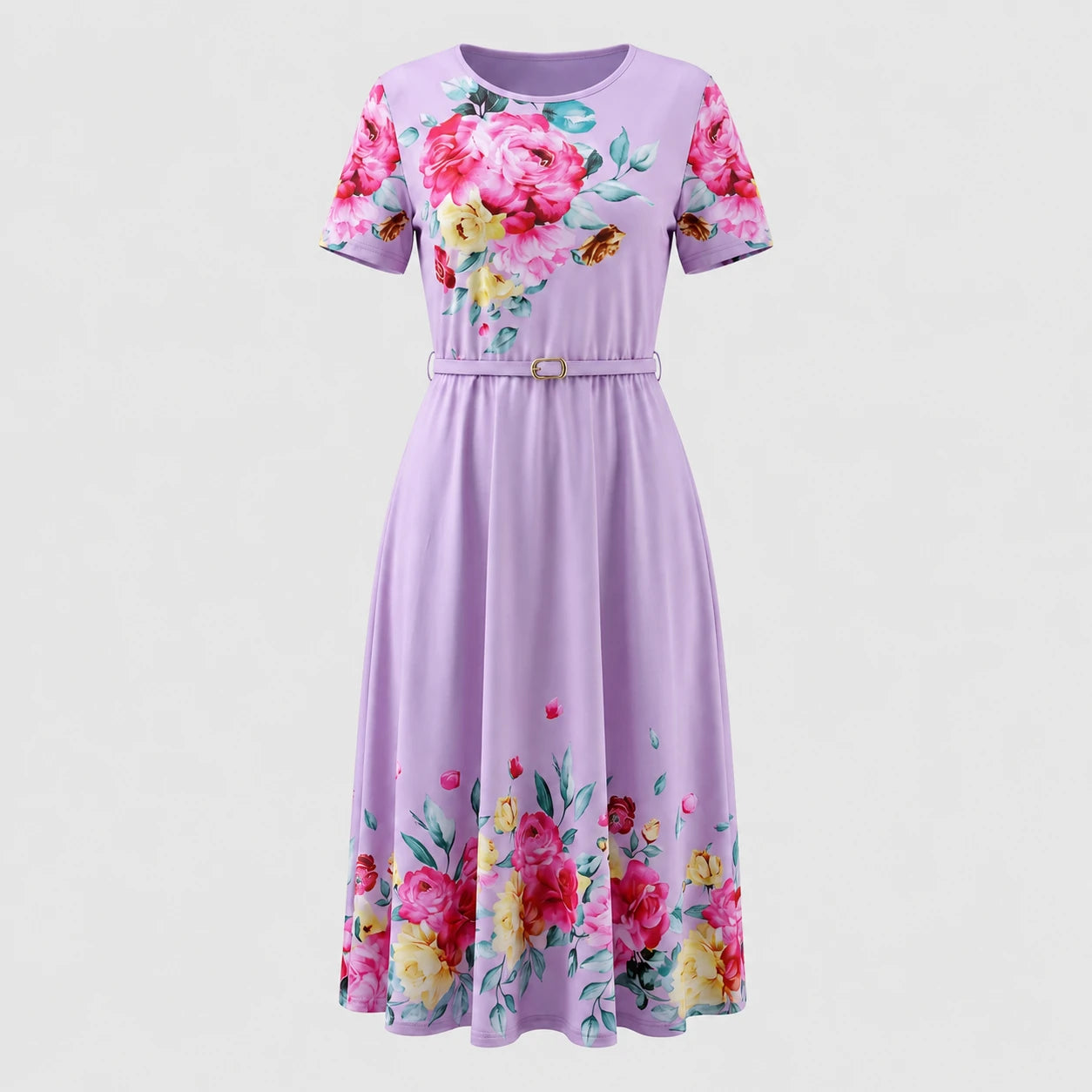 Floral Belted Midi Dress WHD0605530-LF2509