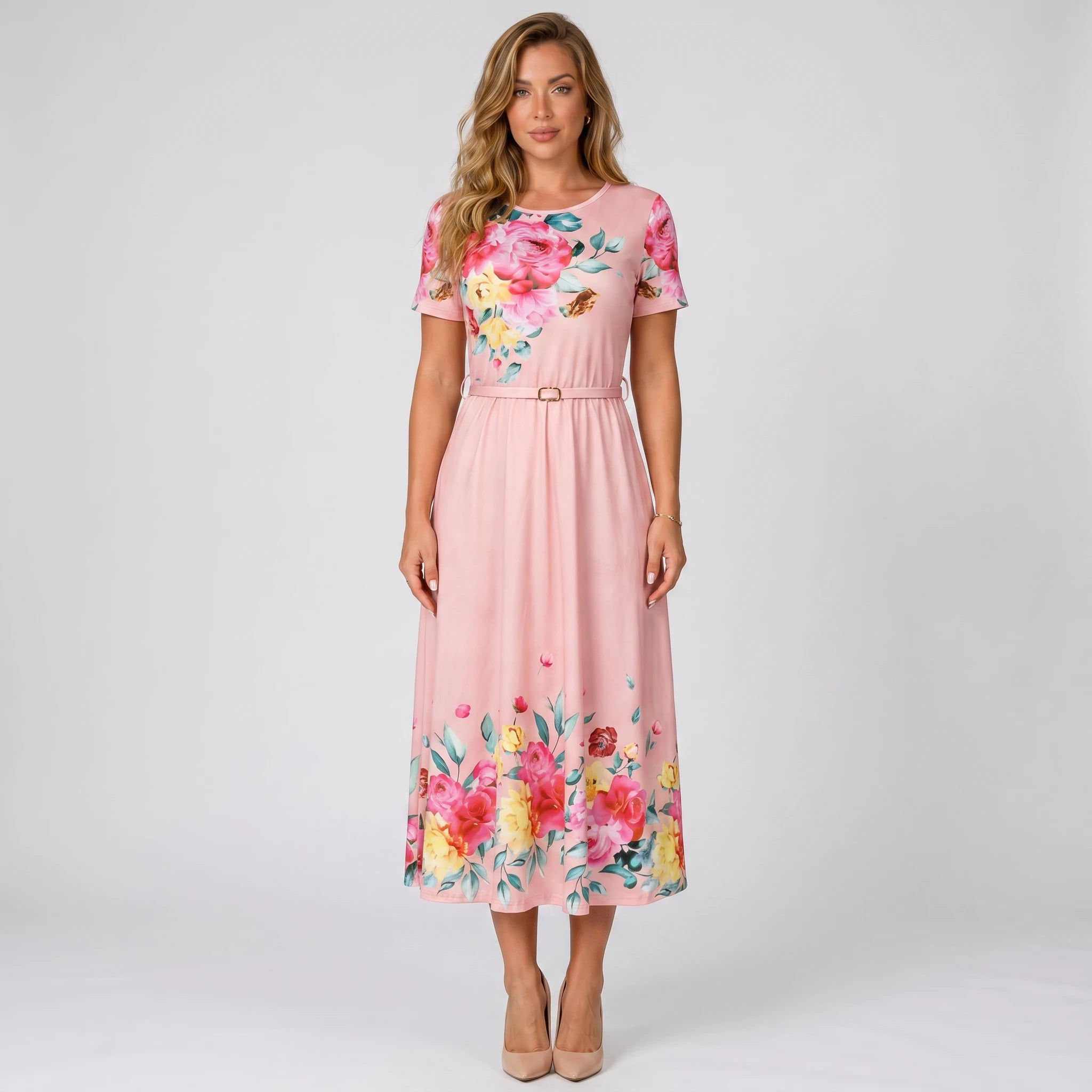Floral Belted Midi Dress WHD0605530-LF2509