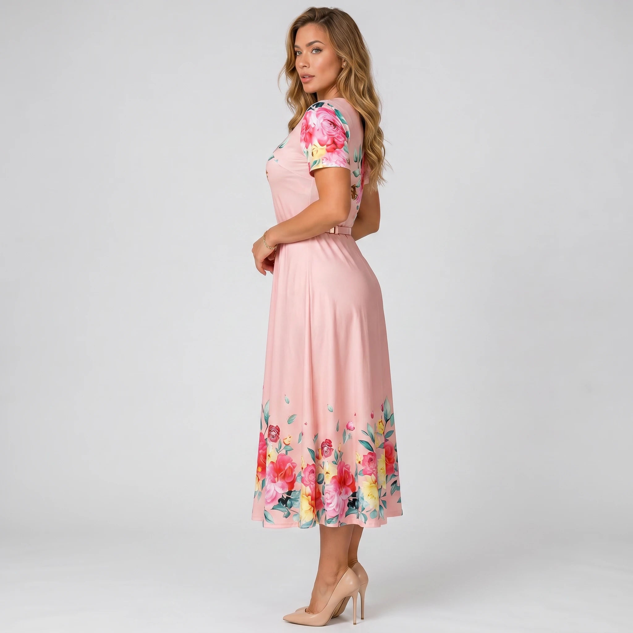 Floral Belted Midi Dress WHD0605530-LF2509