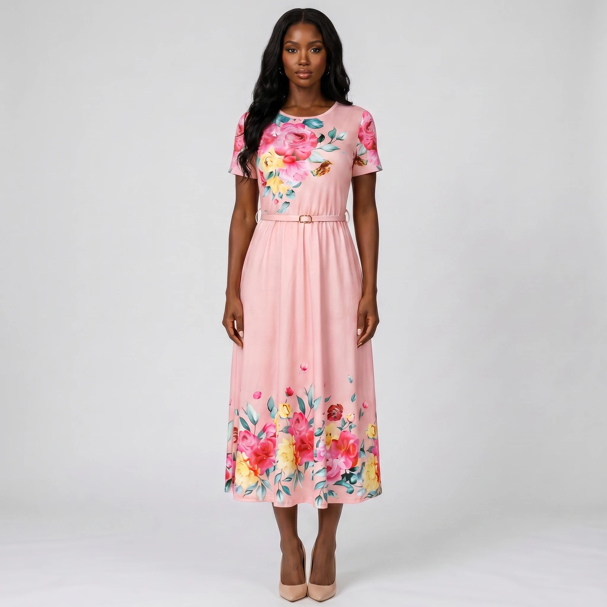 Floral Belted Midi Dress WHD0605530-LF2509